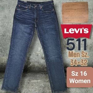 PREMIUM LEVI'S 511 SlimFit OG Boyfriend Jeans Plus Size Dark Wash Sz 34 Women 16